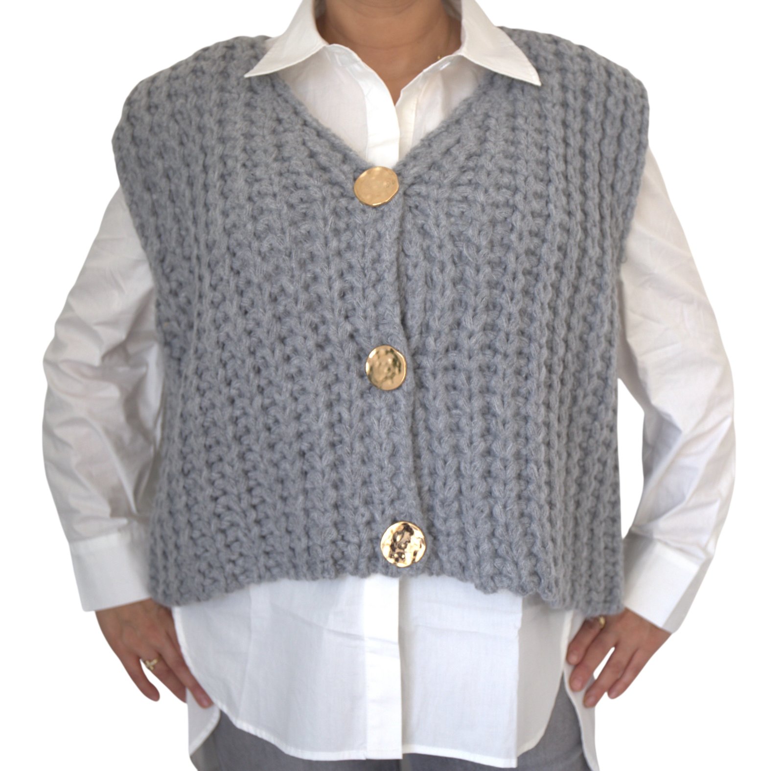 Gilet grosse maille boutons dorés (3couleurs)